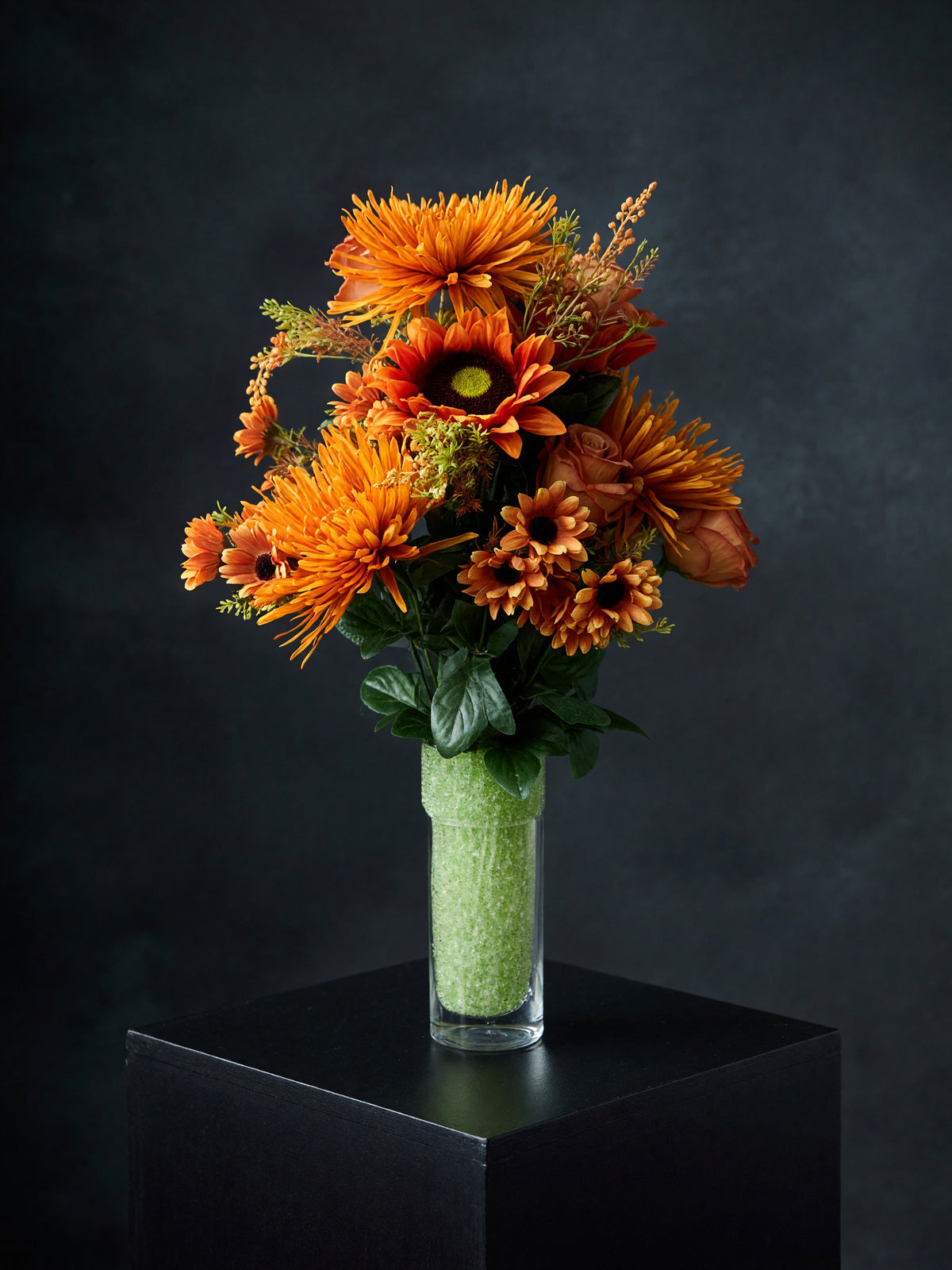 Orange Mum & Sunflower Graveside Arrangement - Statement Size