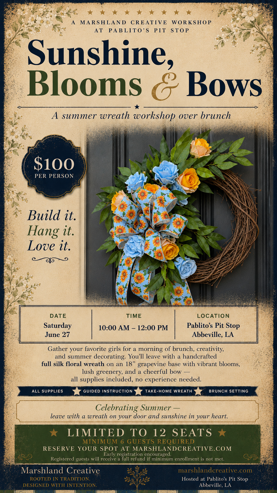 Stars, Stripes & Stems / Sunshine, Blooms & Bows Wreath Workshop (21+)
