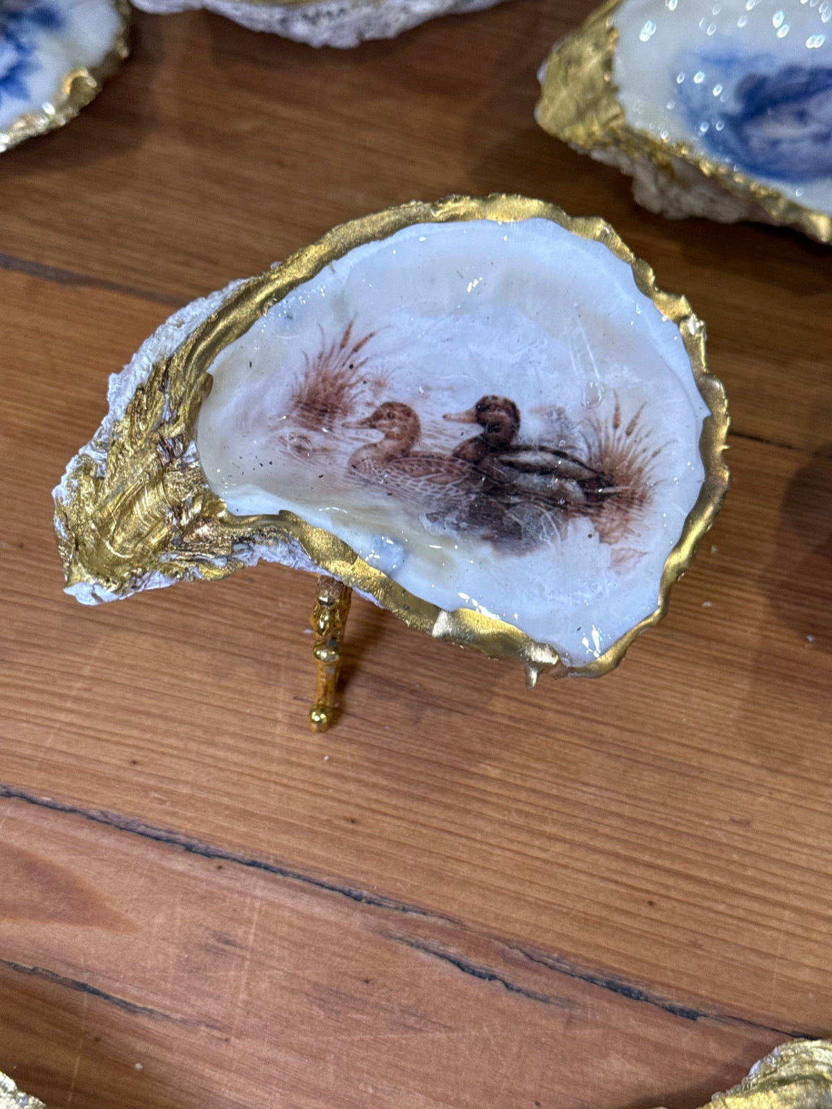Marsh Ducks Gilded Oyster Shell