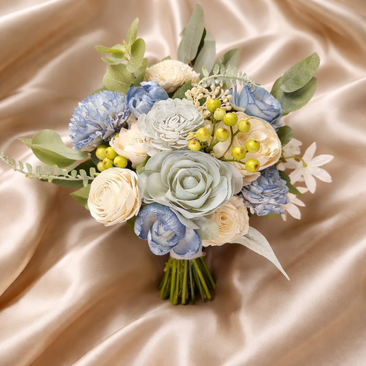 Dusty Blue Prom Bouquet Set | Wood Flower Keepsake | Boutonniere or Arm Garter