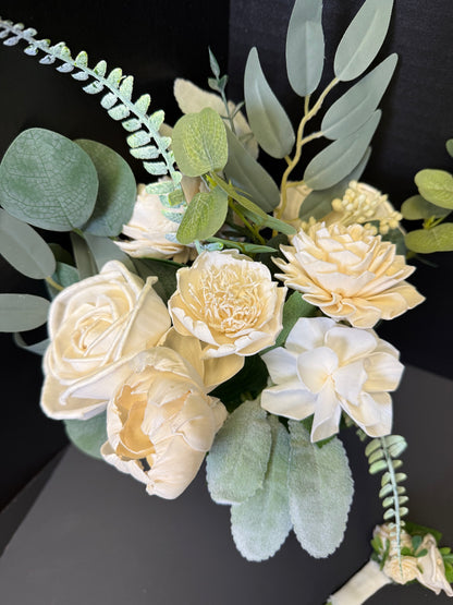 Ivory Dance Bouquet Set | Heirloom Wood Flower Keepsake | Boutonniere or Arm Garter