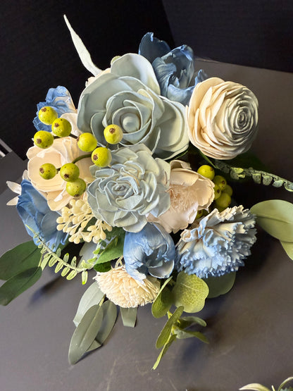 Dusty Blue Dance Bouquet Set | Wood Flower Keepsake | Boutonniere or Arm Garter