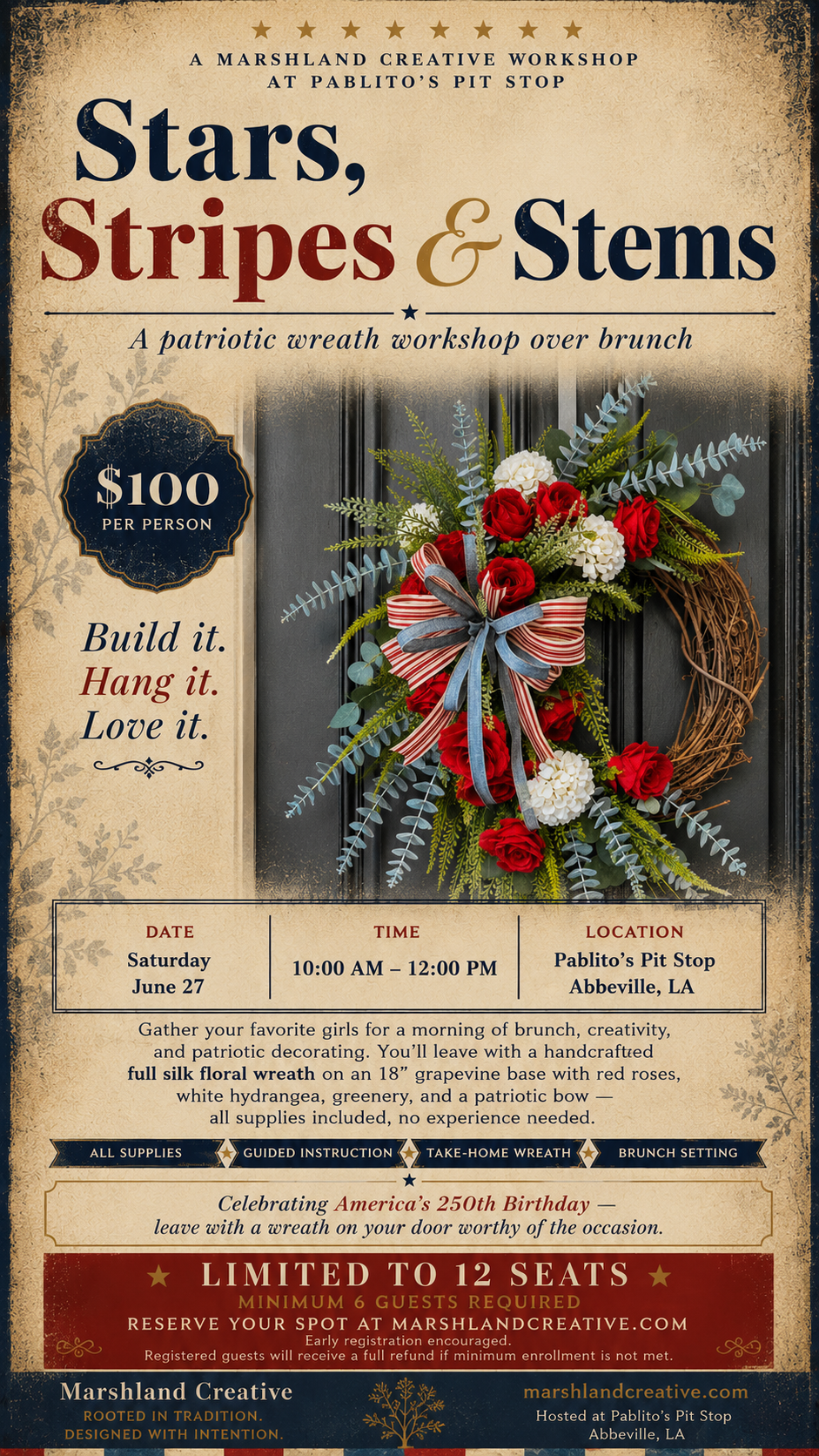 Stars, Stripes & Stems / Sunshine, Blooms & Bows Wreath Workshop (21+)