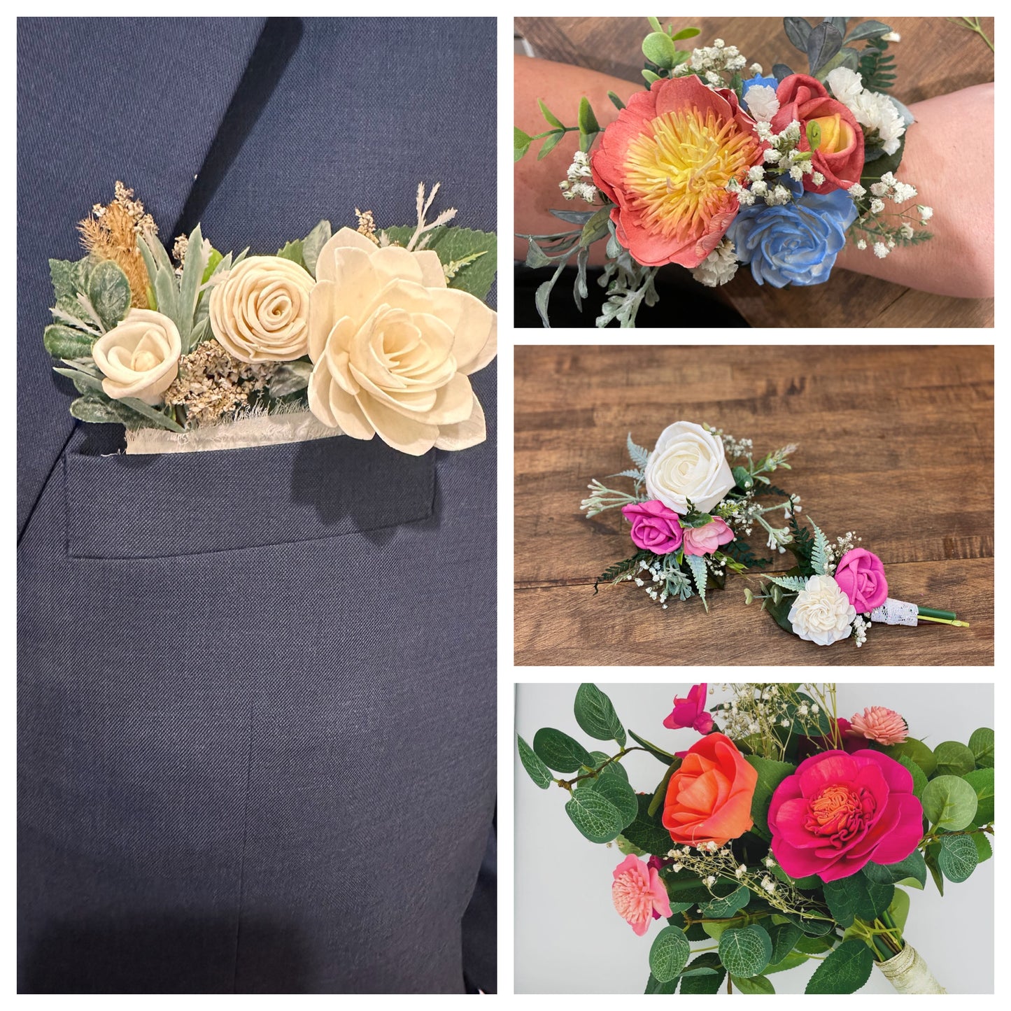 Custom Prom Bouquet Set | Personalized Color Palette | Wood Flower Keepsake | Boutonniere or Arm Garter