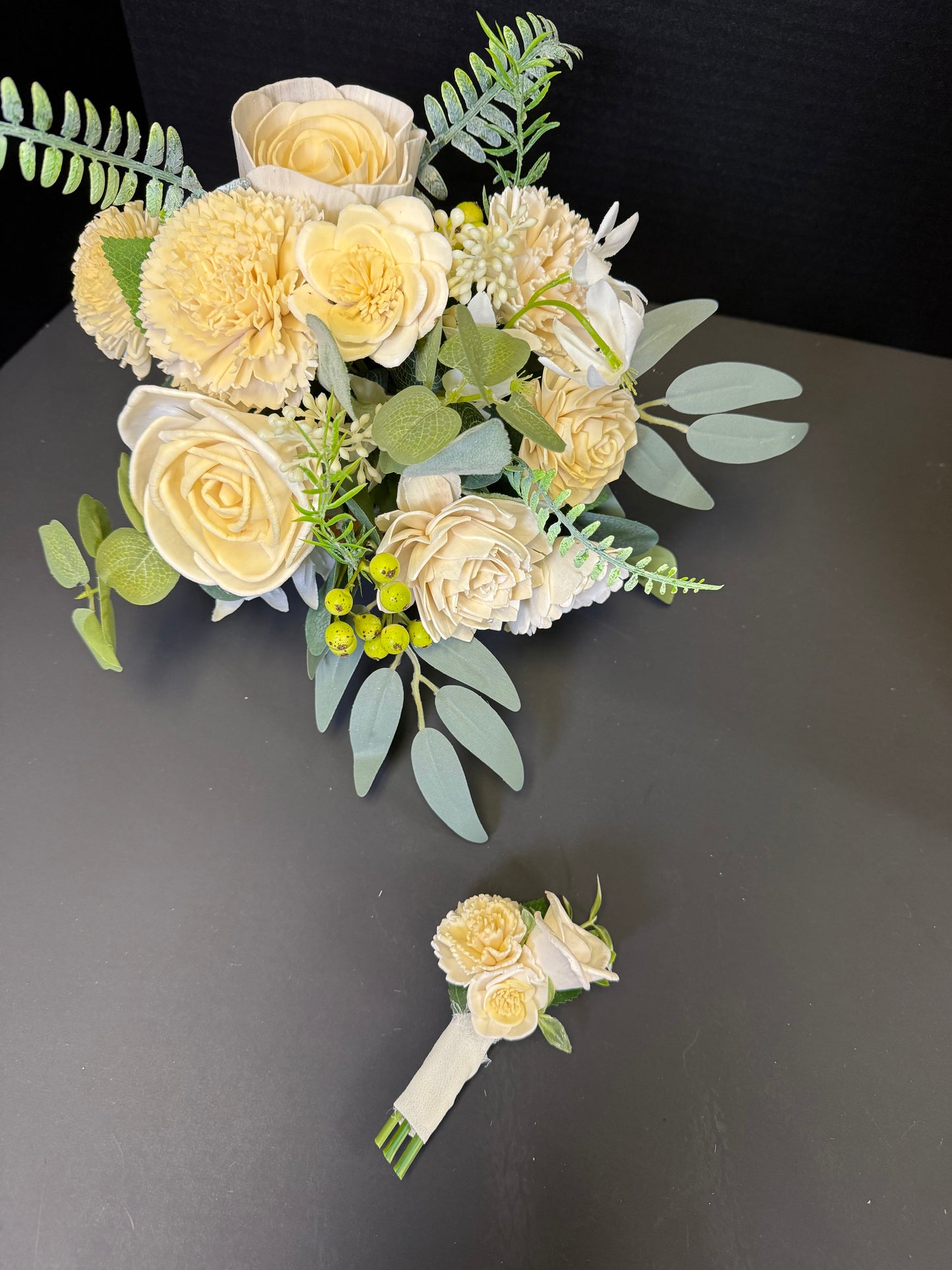 Champagne Prom Bouquet Set | Wood Flower Keepsake | Boutonniere or Arm Garter