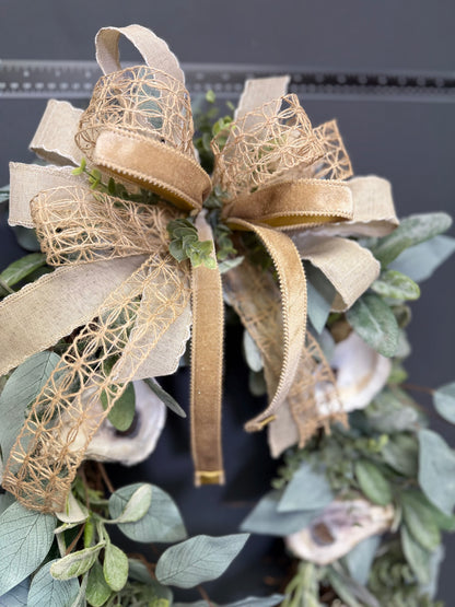Bayou Pearl Wreath, Oyster Shell Coastal Wreath Handmade Louisiana