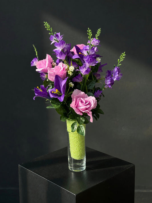 Purple & Pink Graveside Inset Arrangement - Small