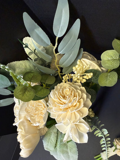 Ivory Dance Bouquet Set | Heirloom Wood Flower Keepsake | Boutonniere or Arm Garter