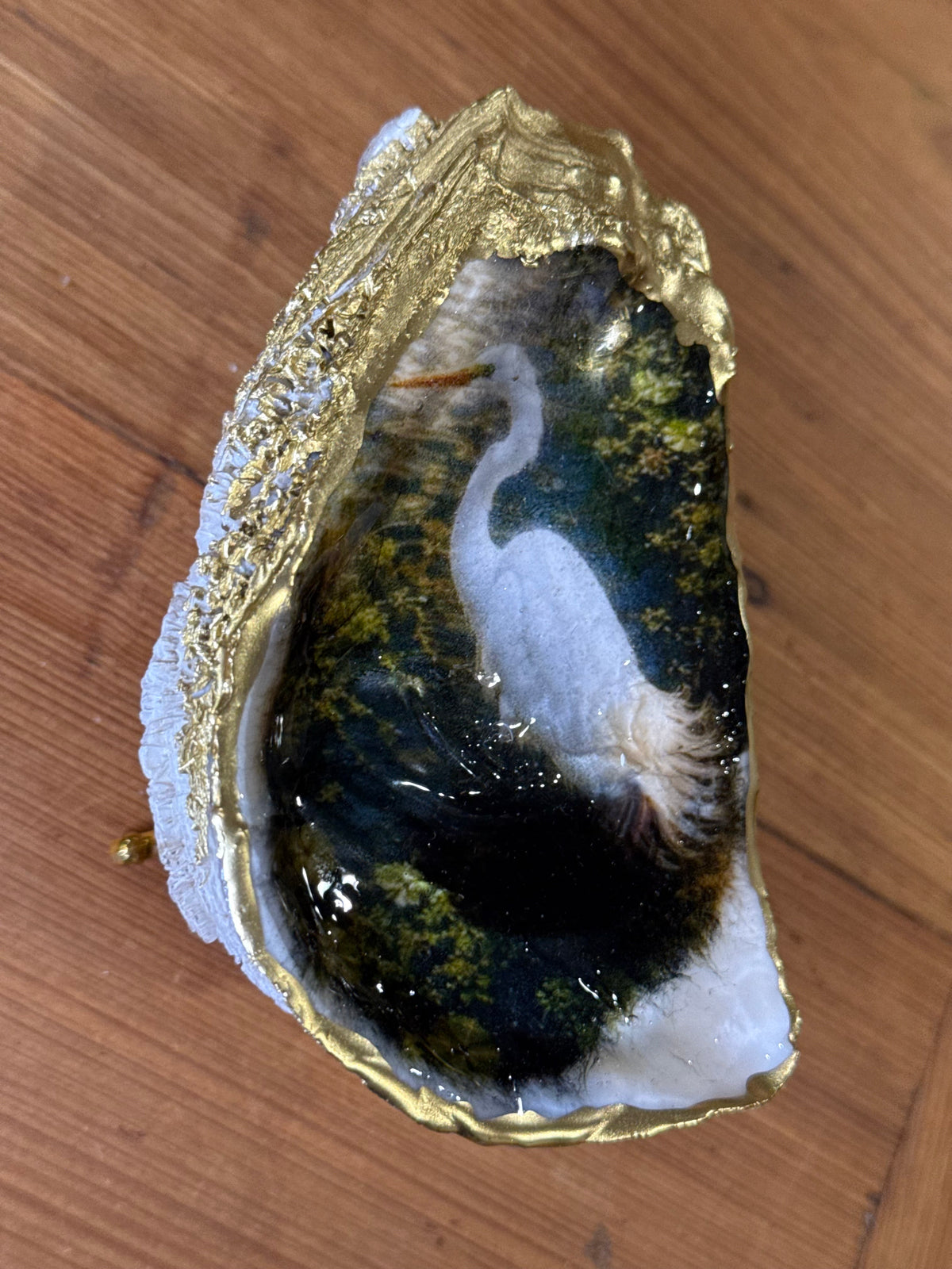Great Egret Resin Art Oyster Shell