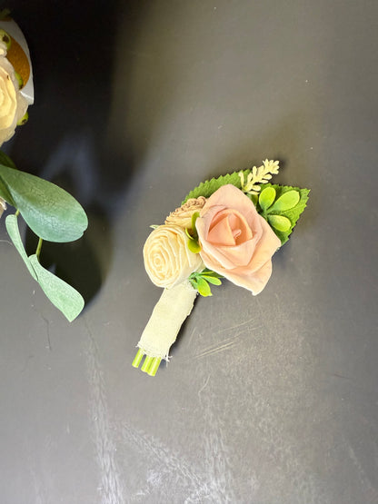 Blush Dance Bouquet Set | Dusty Rose Wood Flower Keepsake | Boutonniere or Arm Garter