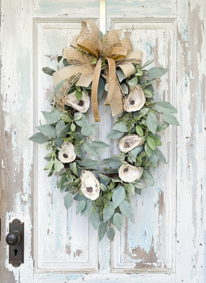 Bayou Pearl Wreath, Oyster Shell Coastal Wreath Handmade Louisiana