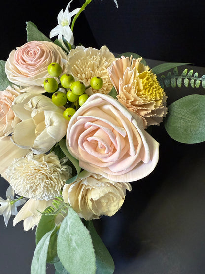 Blush Dance Bouquet Set | Dusty Rose Wood Flower Keepsake | Boutonniere or Arm Garter