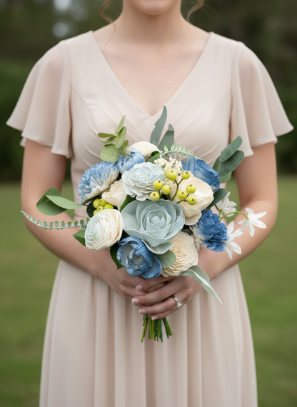 Dusty Blue Dance Bouquet Set | Wood Flower Keepsake | Boutonniere or Arm Garter