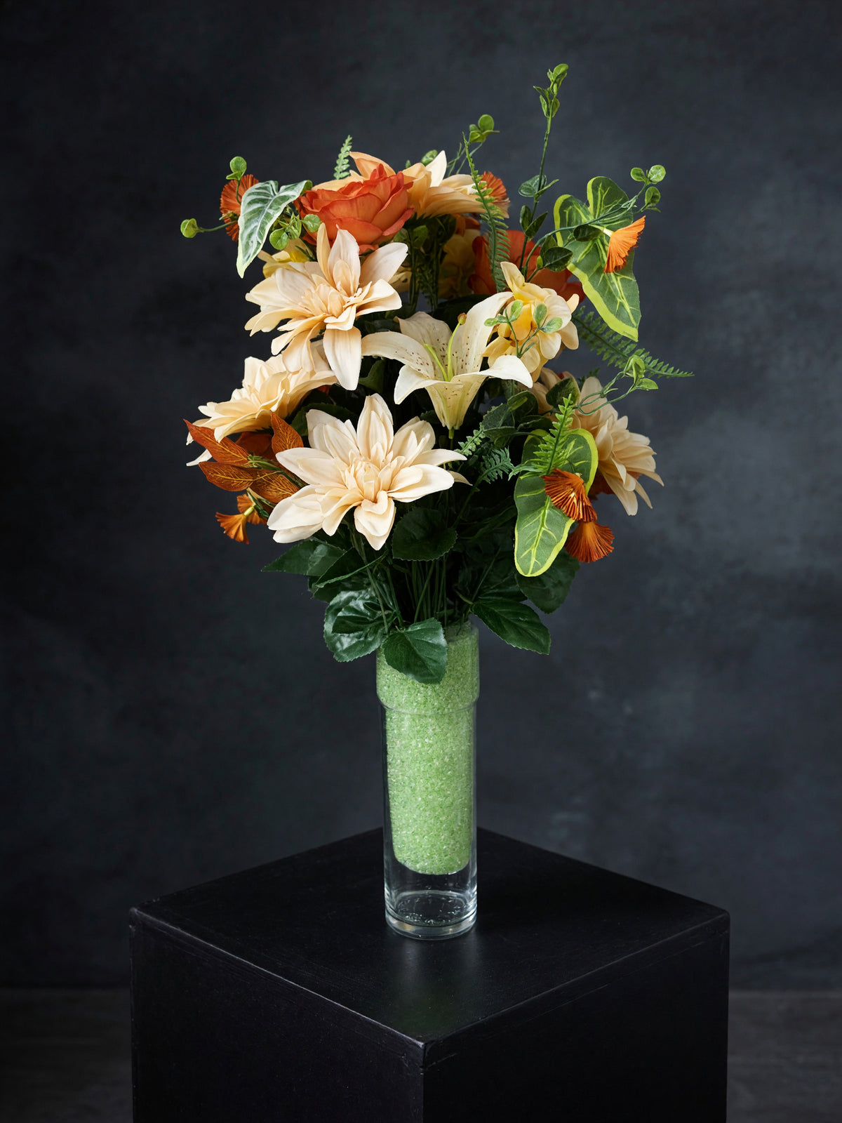 Ivory & Peach Dahlia Graveside Arrangement - Statement Size
