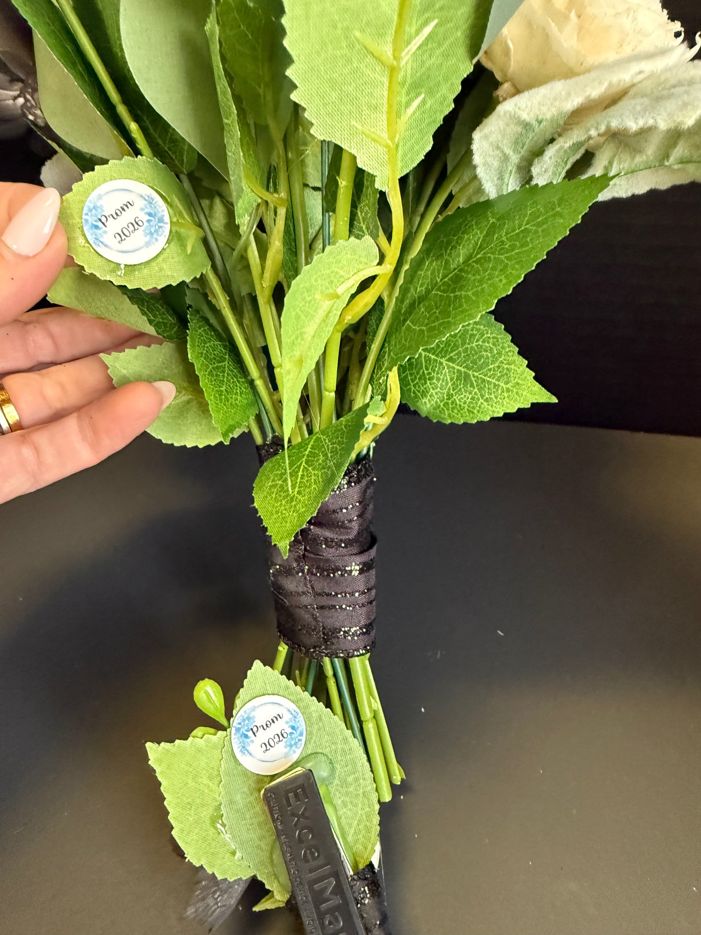 Midnight Black & Ivory Prom Bouquet Set | Wood Flower Keepsake | Boutonniere or Arm Garter