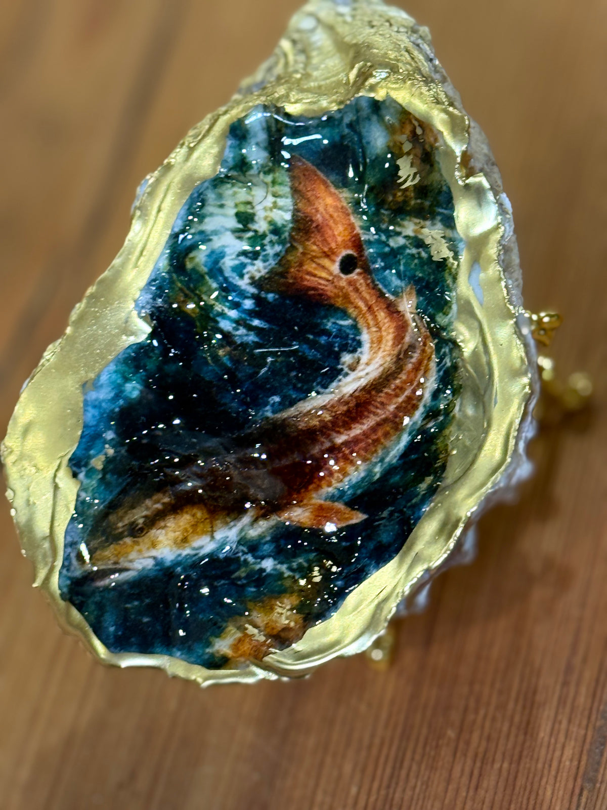 Louisiana Redfish Resin Art Oyster Shell