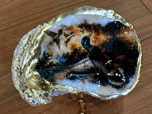 Ducks Cupping to Land Resin Art Oyster Shell