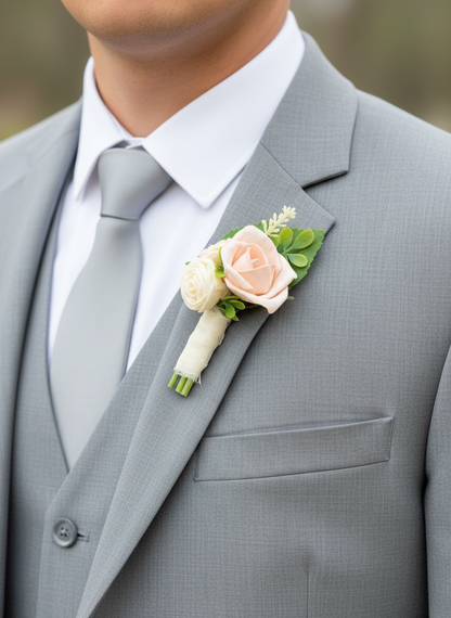 Blush Dance Bouquet Set | Dusty Rose Wood Flower Keepsake | Boutonniere or Arm Garter