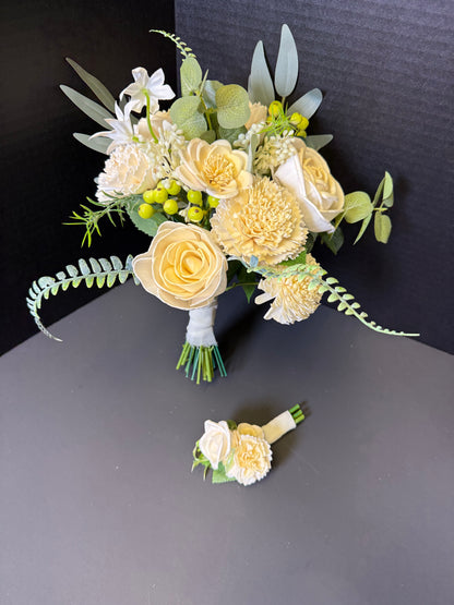 Champagne Dance Bouquet Set | Wood Flower Keepsake | Boutonniere or Arm Garter