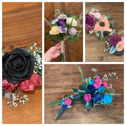 Homecoming & Prom Custom Bouquet Set | Personalized Color Palette | Wood Flower Keepsake | Boutonniere or Arm Garter