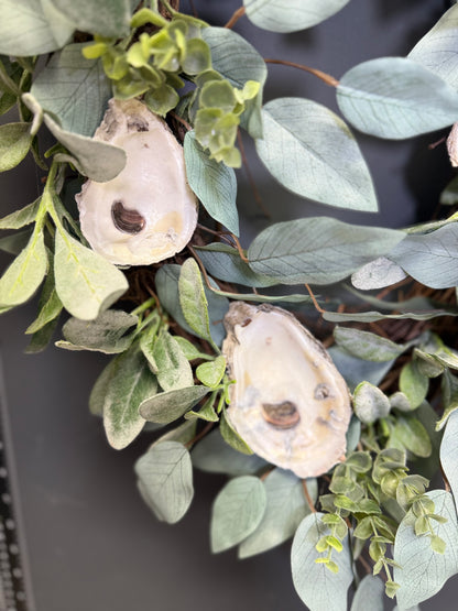 Bayou Pearl Wreath, Oyster Shell Coastal Wreath Handmade Louisiana