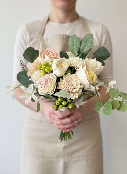 Blush Dance Bouquet Set | Dusty Rose Wood Flower Keepsake | Boutonniere or Arm Garter
