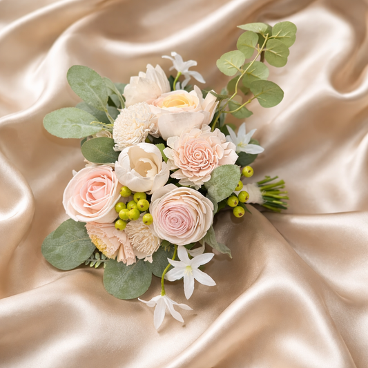 Blush Prom Bouquet Set | Dusty Rose Wood Flower Keepsake | Boutonniere or Arm Garter