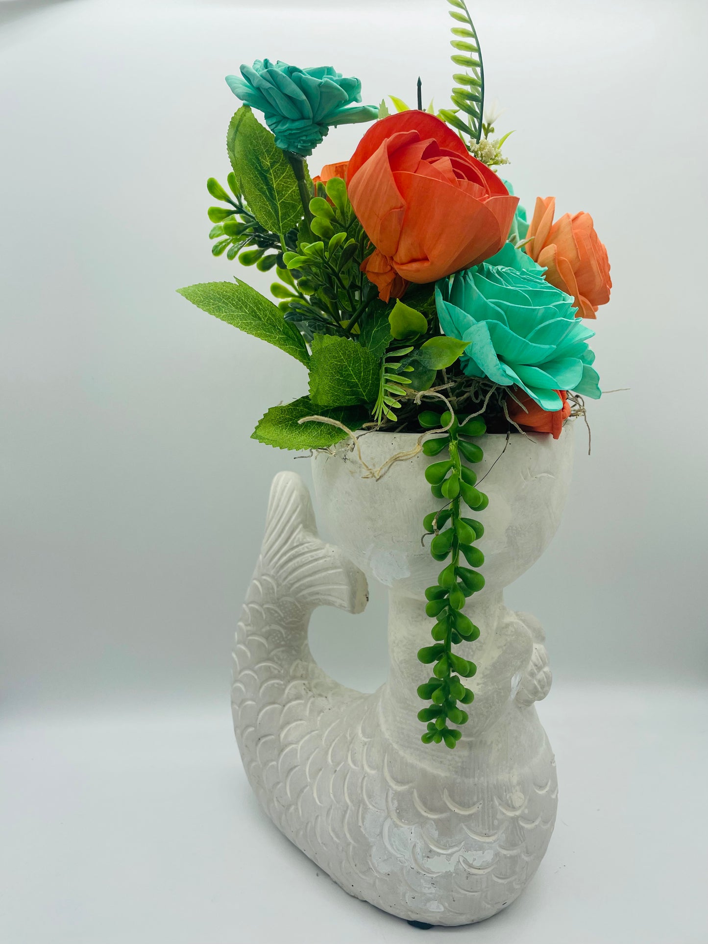 Mermaid with coral & turquoise flowers