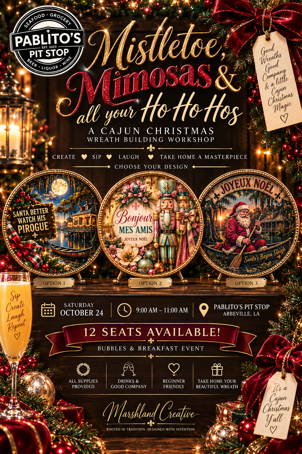 Mistletoe, Mimosas & All Your Ho Ho Ho’s at Pablito’s- Christmas Wreath class