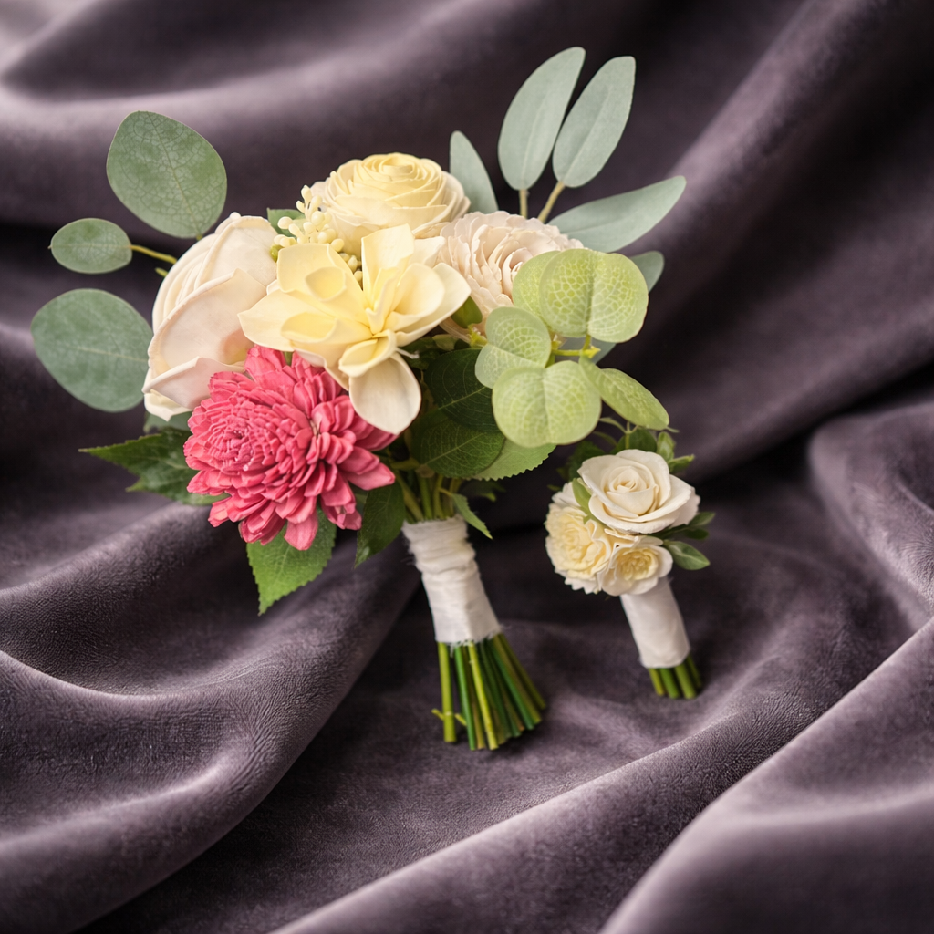 Keepsake Prom Bouquet Set | Petite or Classic Size | Sola Wood Floral Bouquet + Matching Boutonnière
