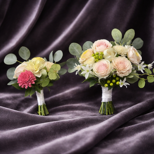 Keepsake Prom Bouquet Set | Petite or Classic Size | Sola Wood Floral Bouquet + Matching Boutonnière