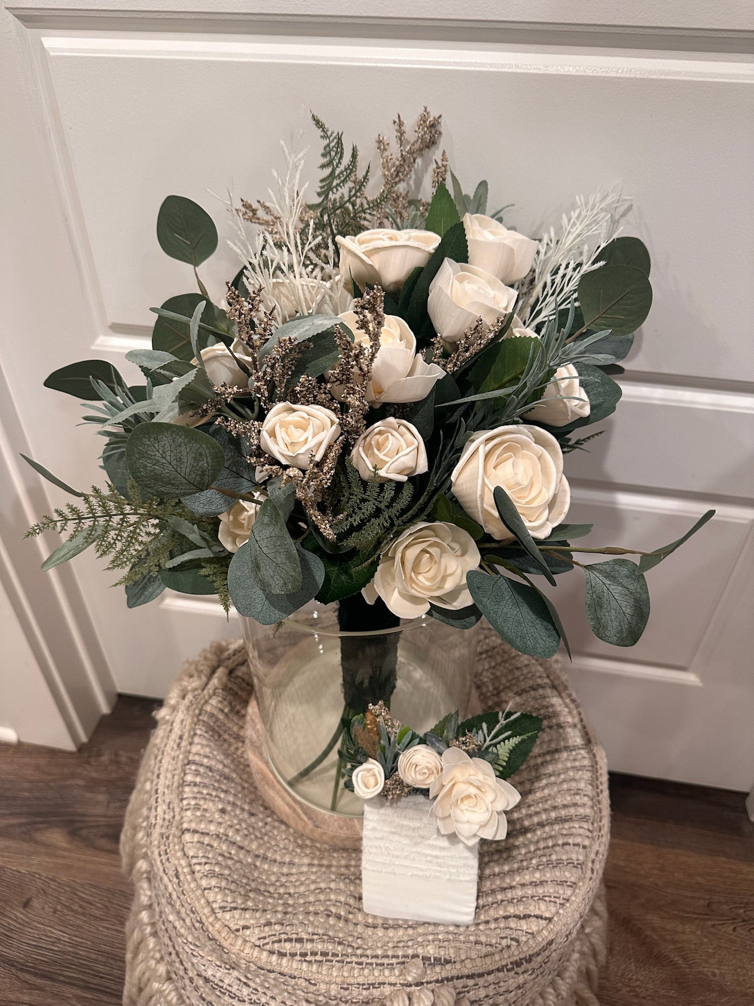 Luxury Wood Flower Bouquet in ivory florals with premium faux greenery by Marshland Creative , a wood flower florist in Louisiana