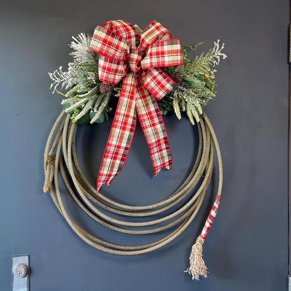 Cowboy Christmas wreath western rope plaid ribbon