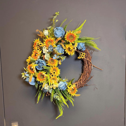 Sunflower summer wreath yellow floral farmhouse