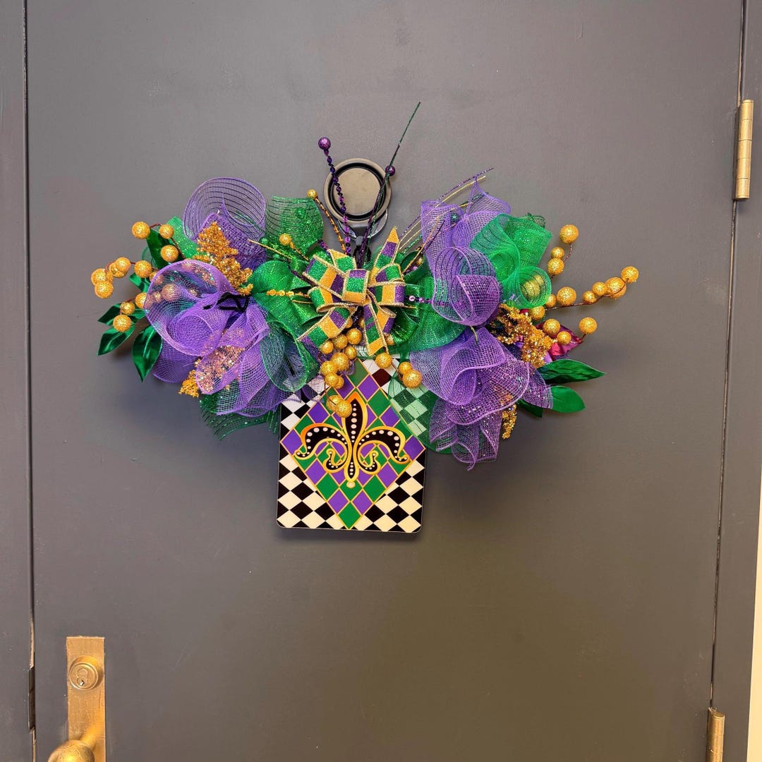 Mardi Gras fleur de lis door hanger purple gold green