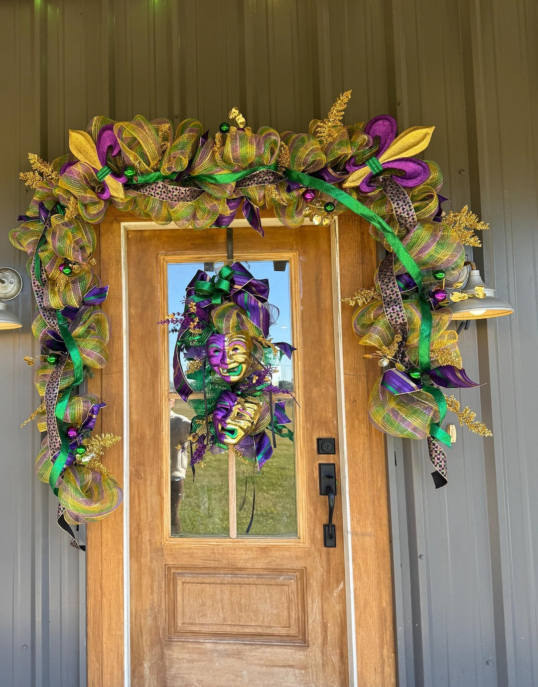 Lighted Mardi Gras garland swag mantel staircase