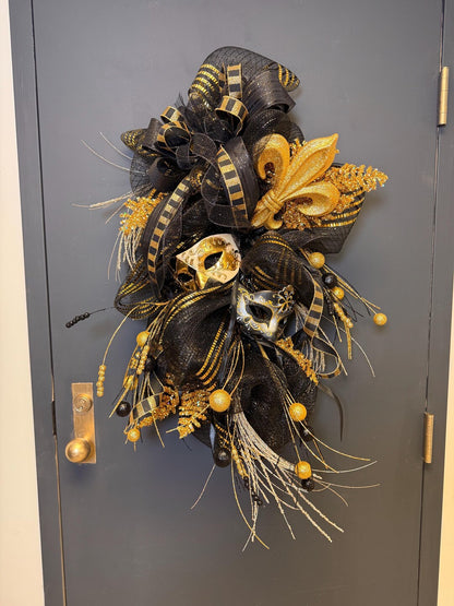 Large black and gold fleur de lis wreath luxury