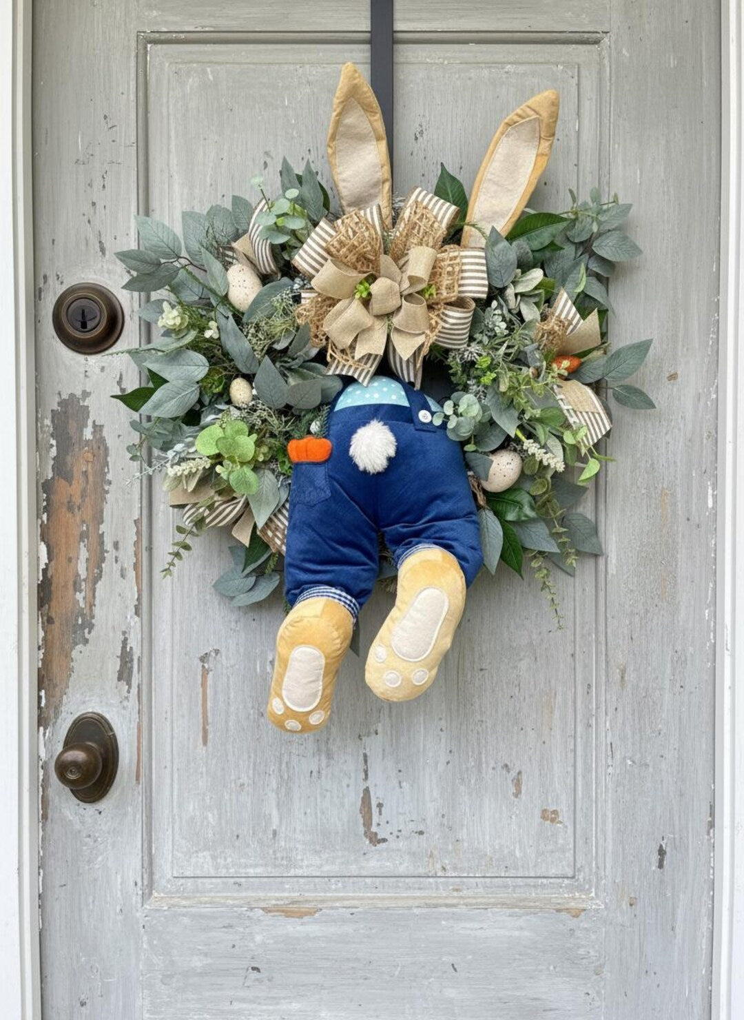 Large Easter bunny wreath eucalyptus spring door