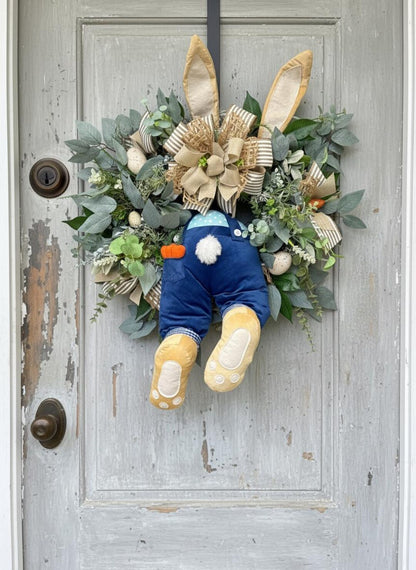 Large Easter bunny wreath eucalyptus spring door