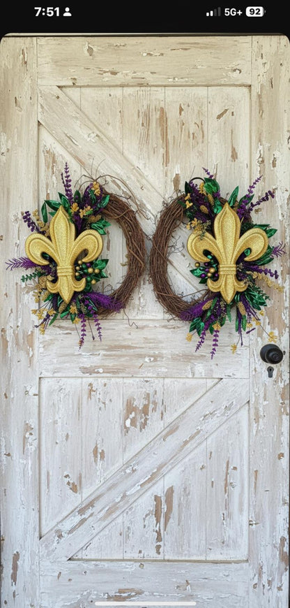 Mardi Gras fleur de lis wreath set purple green gold