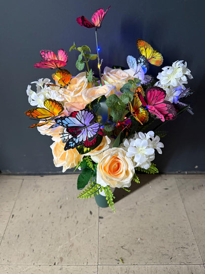 Cemetery grave vase insert butterfly floral solar light