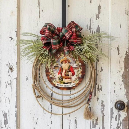 Cowboy Christmas wreath western rope Santa sign