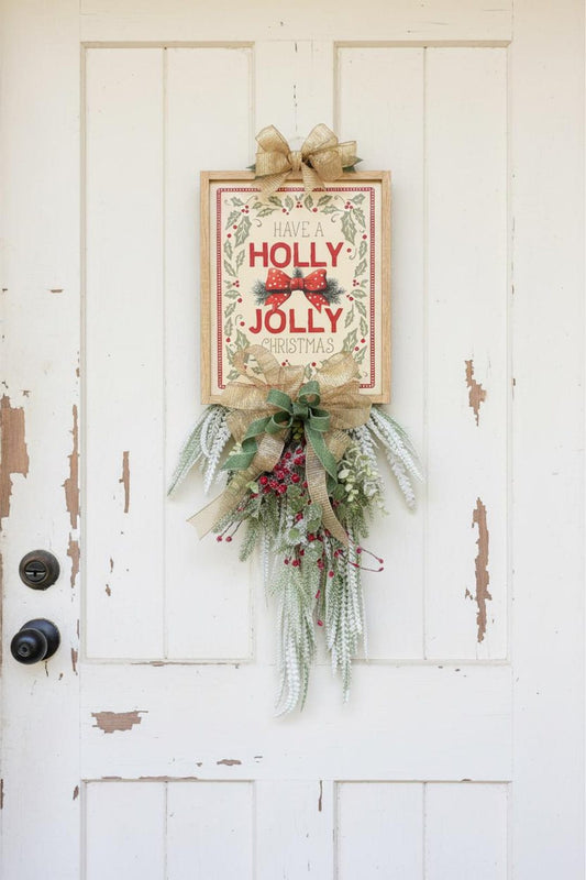 Holly Jolly Christmas wreath framed tin sign