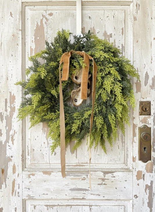 Marshland Bells oyster shell wreath attachment burgundy