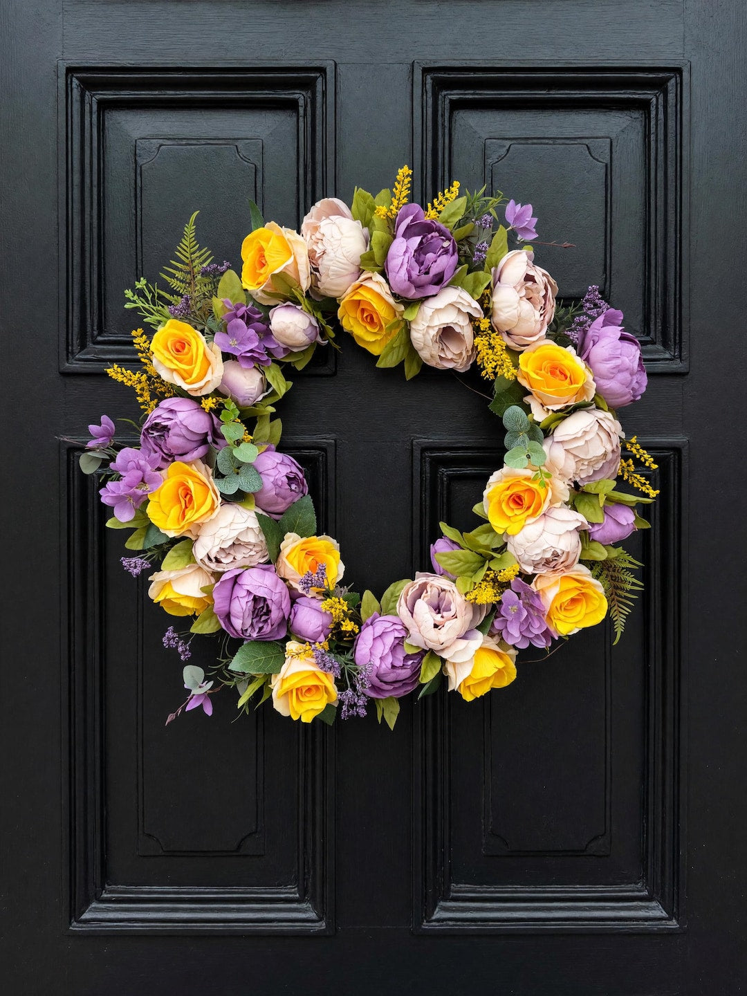Death Valley Dusk purple and gold peony rose wreath