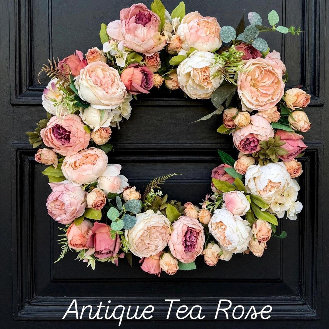 Antique Tea Rose blush peony wreath luxury pink