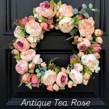 Antique Tea Rose blush peony wreath luxury pink