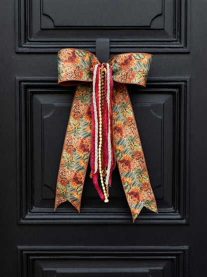 Tapestry fall bow rust floral burgundy lace