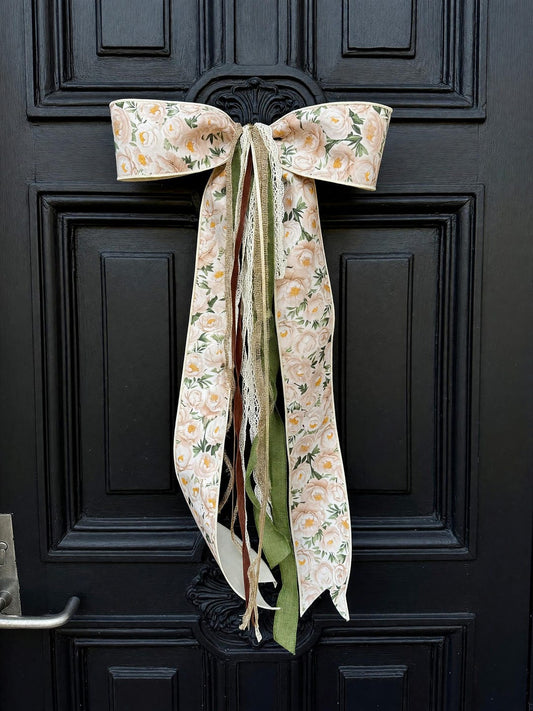Blush floral wreath bow vintage rose ribbon