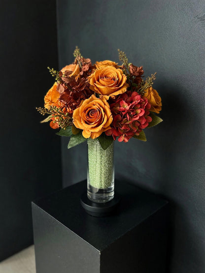 Fall grave urn insert amber gold rust floral